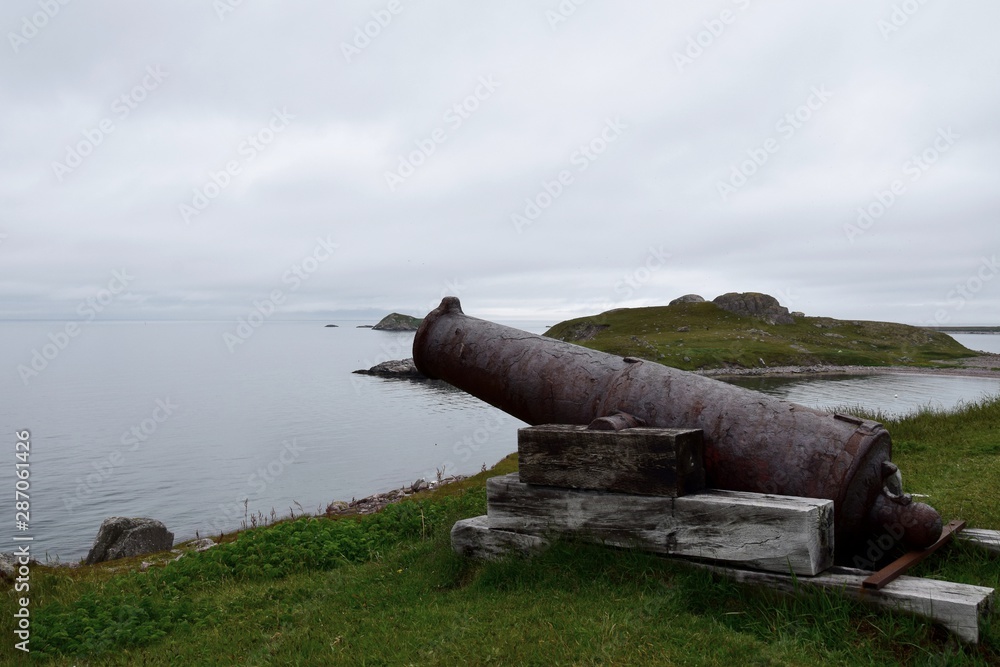 canons at the old Fort on the coastline of Ile aux Marin, Saint Pierre and Miquelon canons at the old Fort on the coastline of Ile aux Marin, Saint Pierre and Miquelon