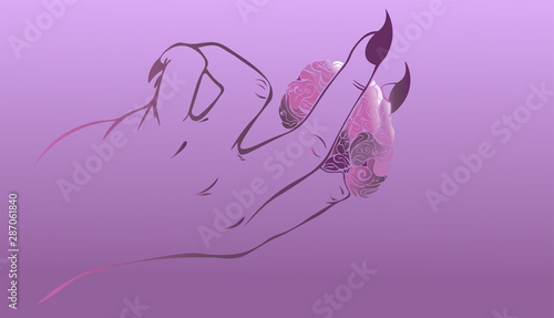 Pink hand with brain vector photo