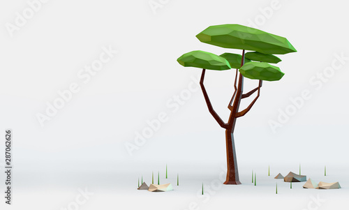 Conceptual polygonal detached tree in a low poly style. Template for banner  poster  flyer  cover  brochure. 3D illustration
