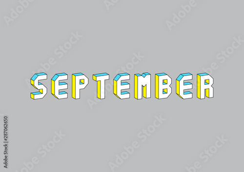 September text with 3d isometric effect on gray background