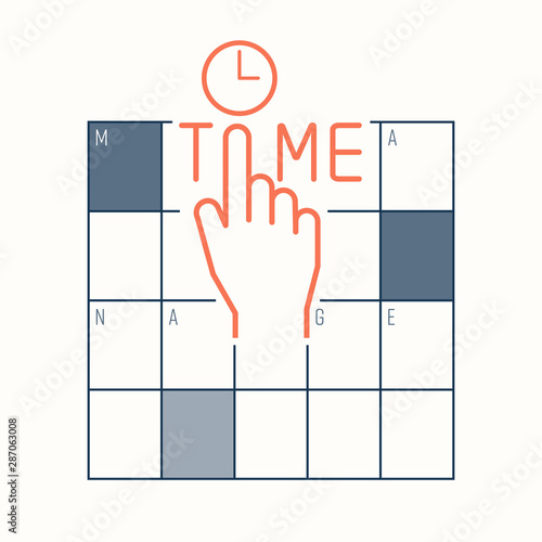 Time typographic design. Time management. Being productive. Vector illustration outline flat design style.