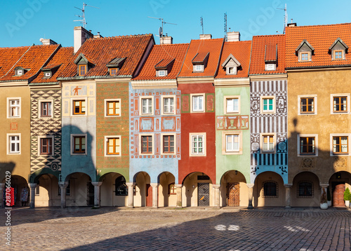 Poznan. Colorful traditional tenements in the old town