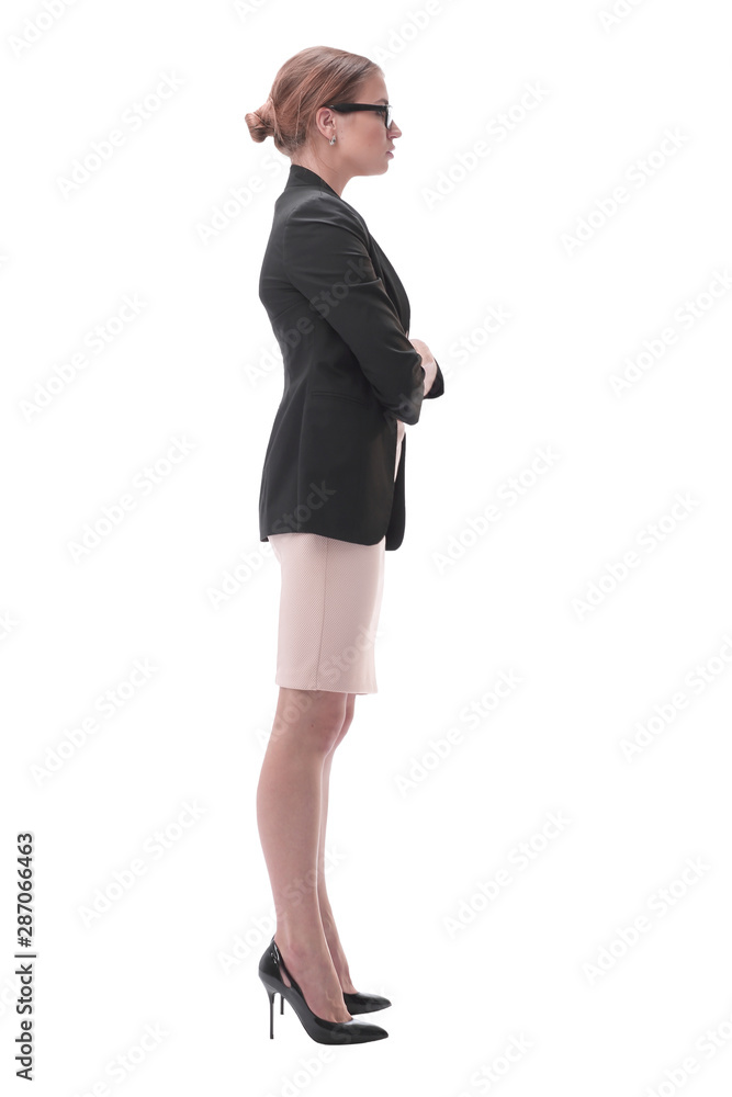 side view . strict businesswoman looking at copy space side view . strict businesswoman looking at copy space