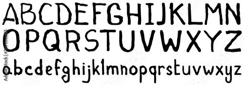 Written alphabet  black ink brush lettering  abc latin alphabet  grunge font style. Upper and lower case. Vector