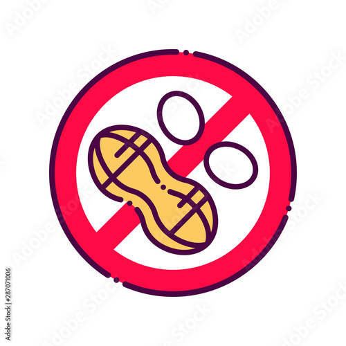 Nuts free line color icon. Allergenic ingredient. Food intolerance. Sign for web page, mobile app, button, logo. Vector isolated button. Editable stroke.