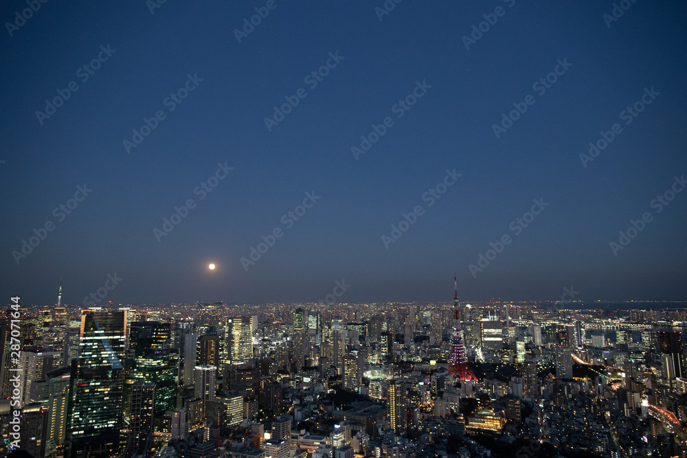 東京の夜景とスーパームーン