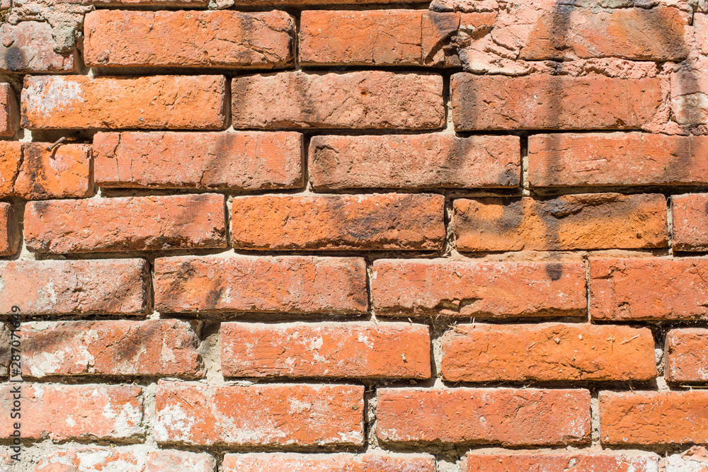 old brick wall red color, masonry close up texture old brick wall red color, masonry close up texture