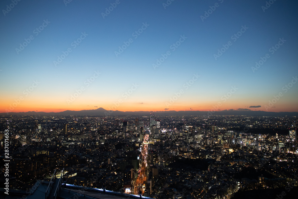 Naklejka premium 東京の夜景とスーパームーン