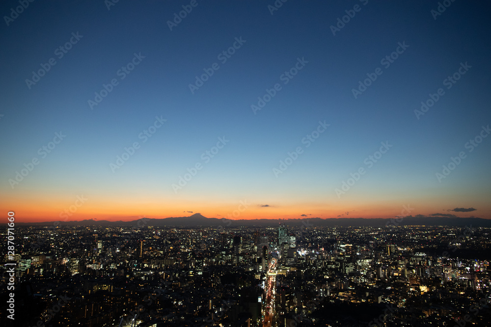 東京の夜景とスーパームーン