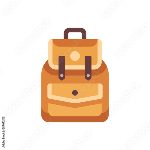 Leather school kid backpack flat icon. Back to school illustration