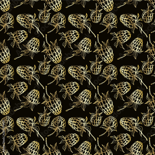Vector Raspberry healthy food isolated. Black and white engraved ink art. Seamless background pattern.