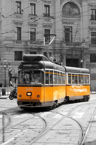 milan city, streetcar, in italy 