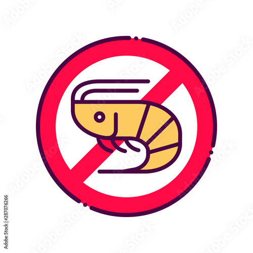 Shellfish free line color icon. Allergenic ingredient. Food intolerance. Sign for web page, mobile app, button, logo. Vector isolated element. Editable stroke.