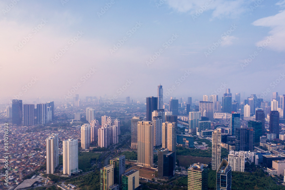 Air polluted surrounding Jakarta city at morning