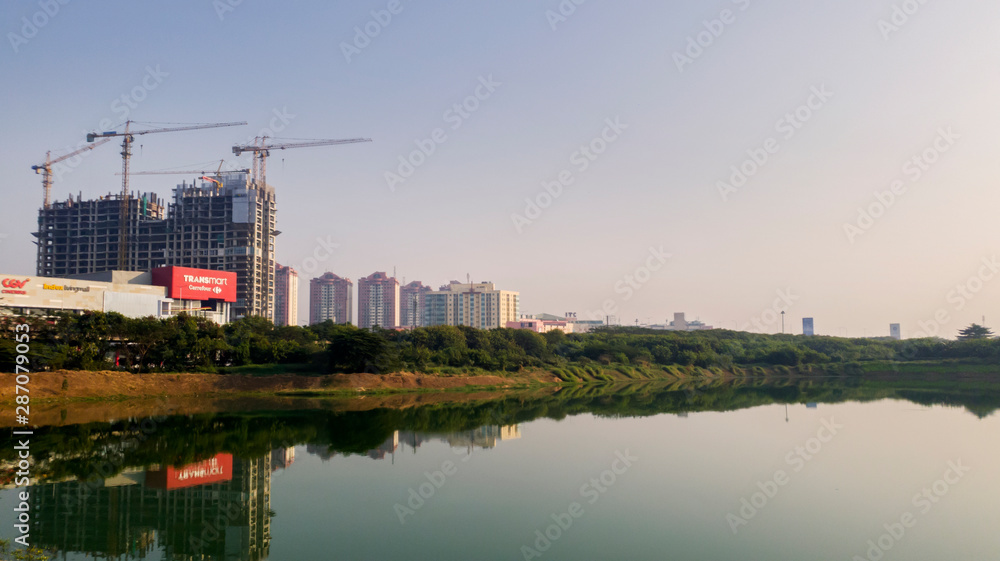 Beautiful Pulomas reservoir with skyscrapers