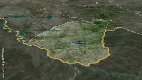 Guidimaka - region of Mauritania with its capital zoomed on the satellite map of the globe. Animation 3D photo