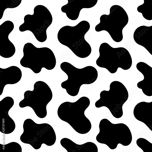 Cow spots seamless black pattern or animal print or dalmatian dog stains. Vector illustration Eps 10