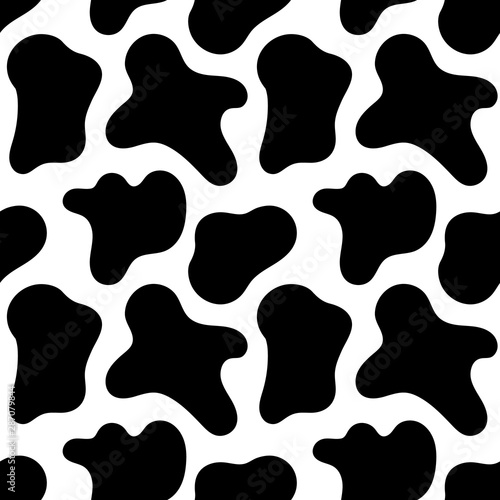 Cow spots seamless black pattern or animal print or dalmatian dog stains. Vector illustration Eps 10