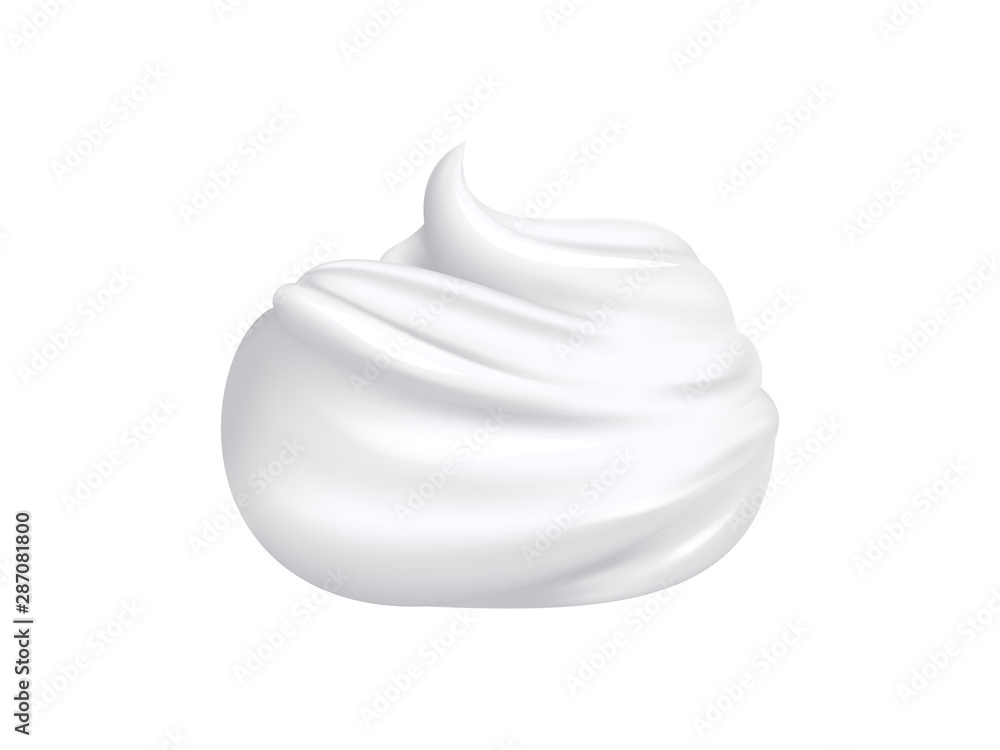 White soft and moisturizing foam for cleansing. Realistic vector foaming cleanser on white background - obrazy, fototapety, plakaty 