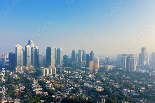 Jakarta cityscape with residential and skyscrapers