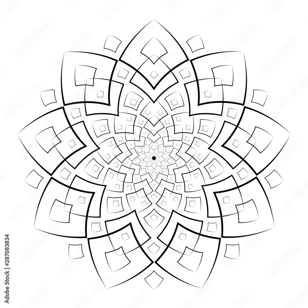 Mandala for Coloring. Square Coloring Page. Abstract Pattern for Coloring. Round Ornament Pattern.