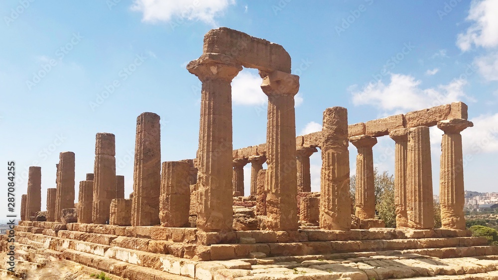 Old temple of Juno Lacinia in the valley of temples in Agrigento, Sicily