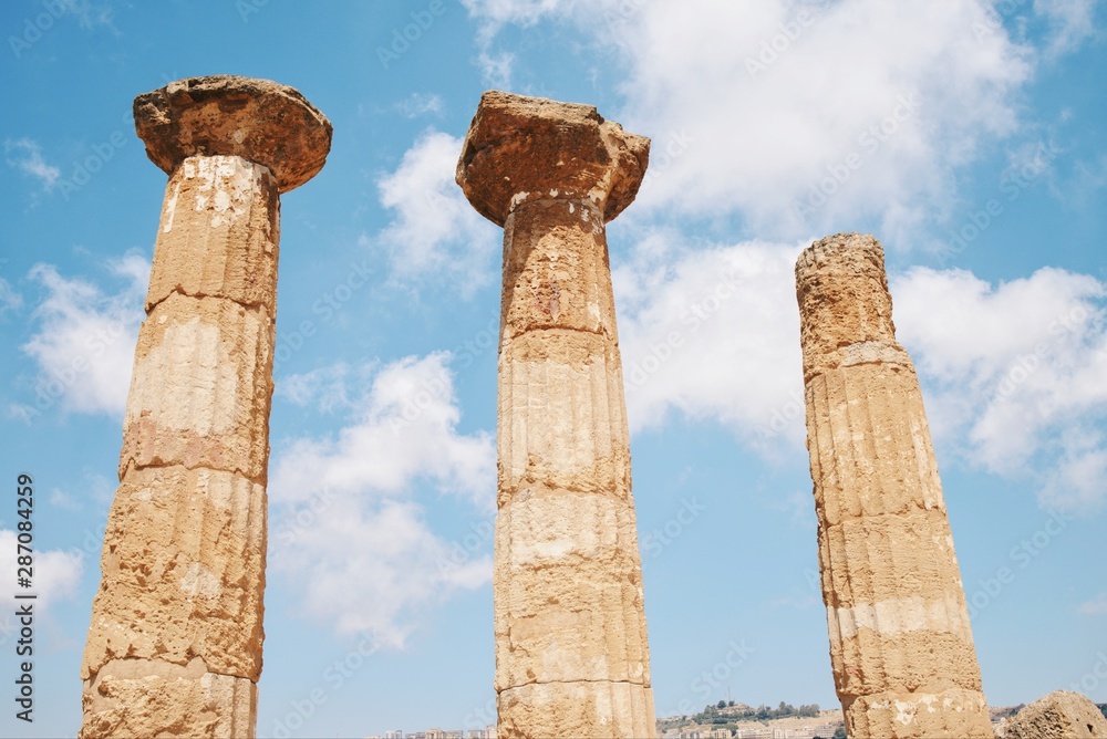 Columns of old temple in the valley of temple in Agrigento, Sicily