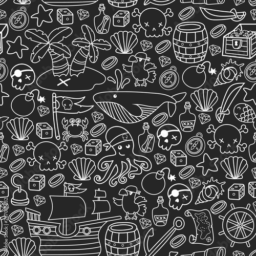 doodle pirate elememts, vector illustration. seamless photo