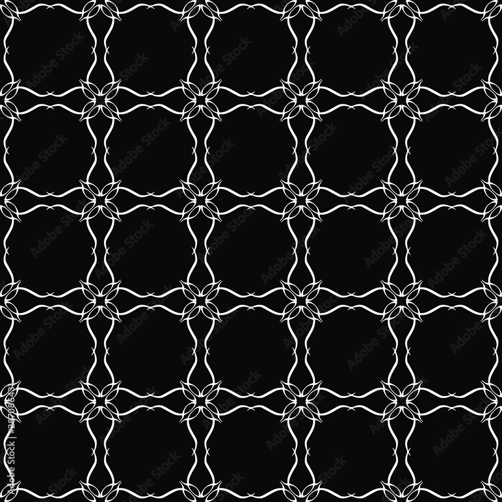 Naklejka premium Seamless oriental pattern with Arabic ornaments. White lines on a black background.