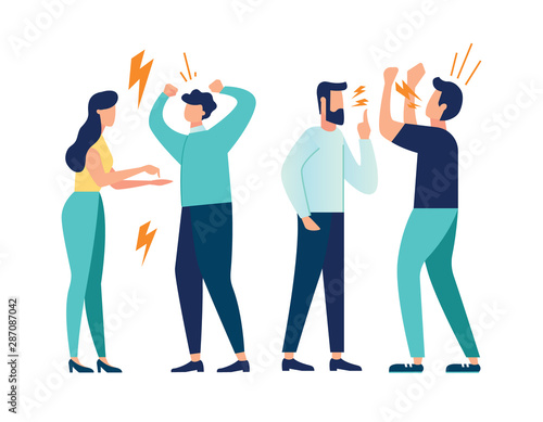 vector illustration design concept on white background. a set of a couple of people quarrel and swear. Aggressive people yell at each other. design graphics in a flat stylish style