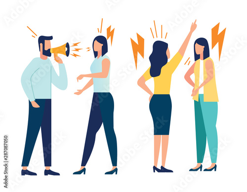 vector illustration design concept on white background. a set of a couple of people quarrel and swear. Aggressive people yell at each other. design graphics in a flat stylish style