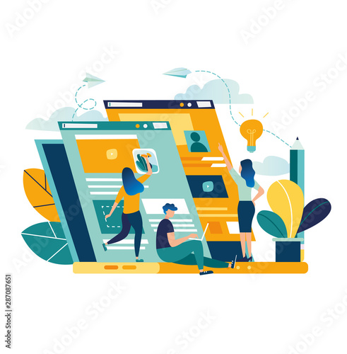 vector creative illustration, online news, social networks, virtual communication, information search, company news