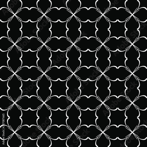 Seamless oriental pattern with Arabic ornaments.  White lines on a black background.