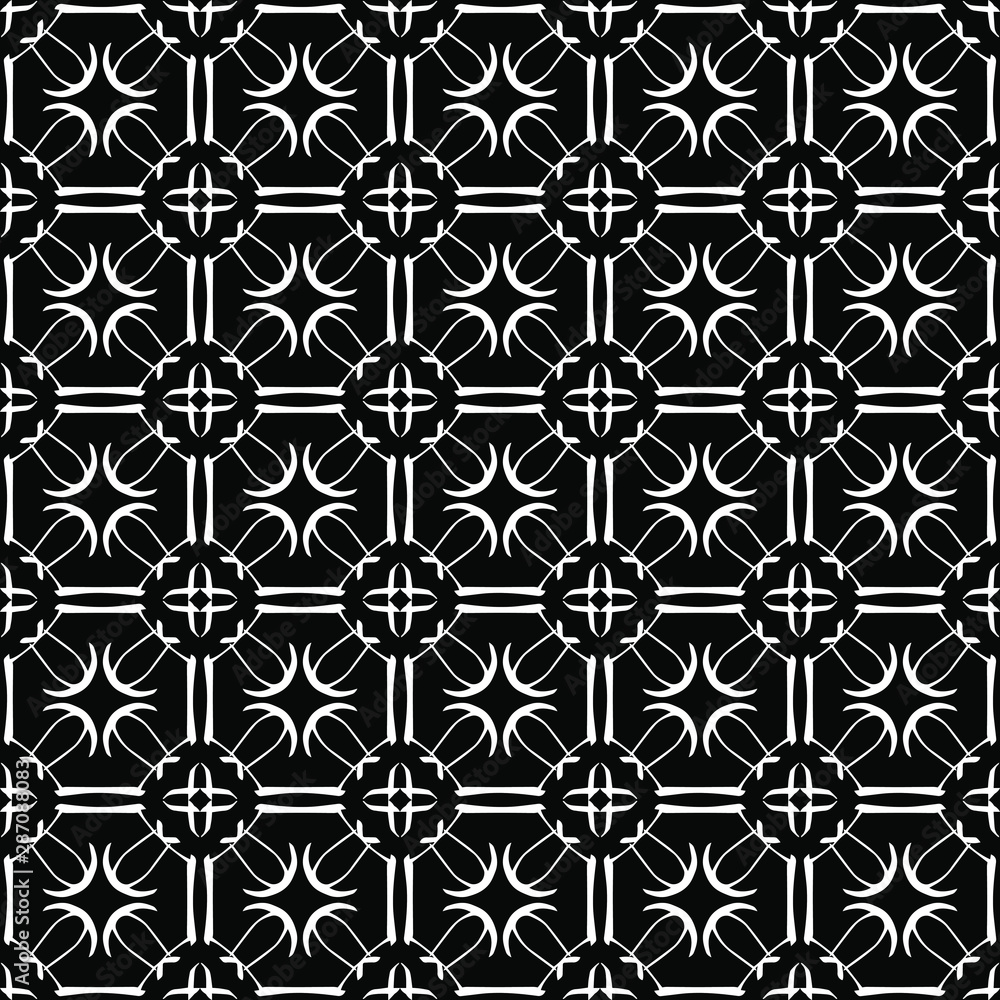 Seamless oriental pattern with Arabic ornaments. White lines on a black background. Seamless oriental pattern with Arabic ornaments. White lines on a black background.