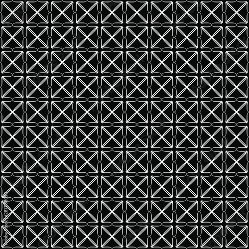 Seamless oriental pattern with Arabic ornaments. White lines on a black background.