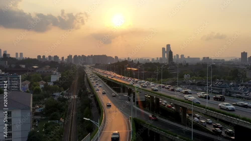Aerial view of highway and overpass in city Aerial view of highway and overpass in city