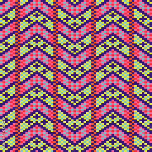 Geometric bold arrow chevron seamless pattern pixel blocks shapes texture.