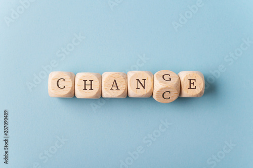 Word Change changing in to Chance spelled on wooden dices