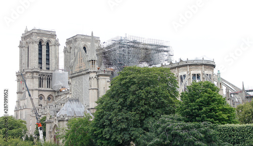 Construction work on Notre Dame in Paris after the fire of 2019