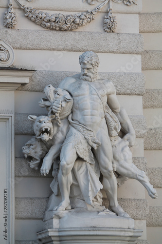 Statue of Hercules and Cerberus at the Hofburg Imperial Palace in Vienna, Austria