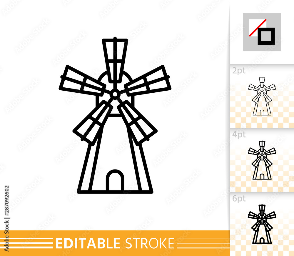 Windmill mill farm simple thin line vector icon Windmill mill farm simple thin line vector icon
