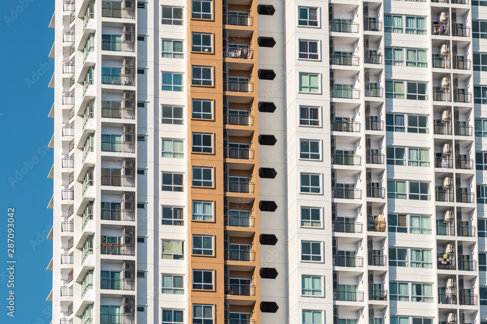 Background texture of many balconies on high-rise apartment building