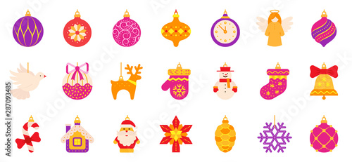 Christmas Tree decoration flat icon vector set