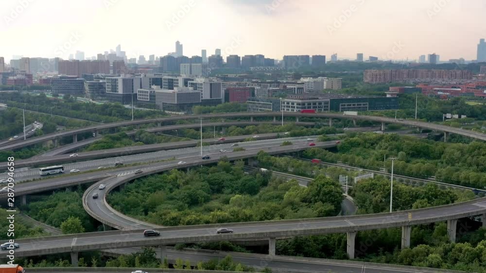 Aerial view of highway and overpass in city Aerial view of highway and overpass in city