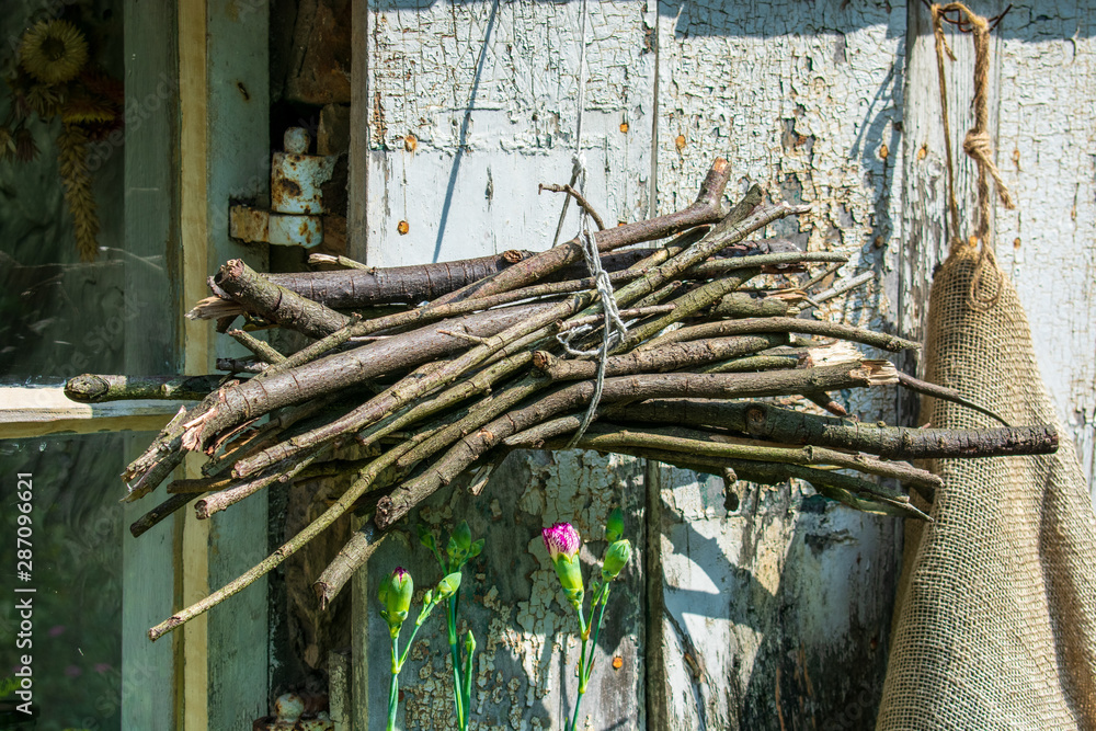 Kindling wood hanging up to dry