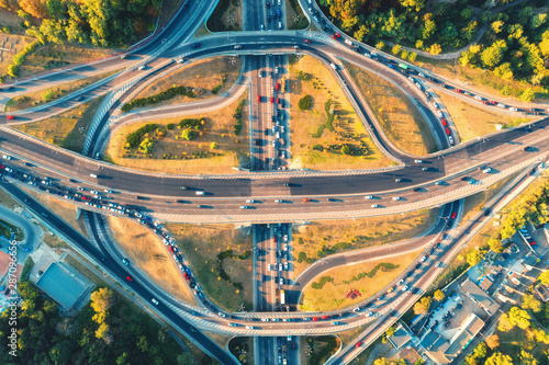 Aerial view of road in mode...