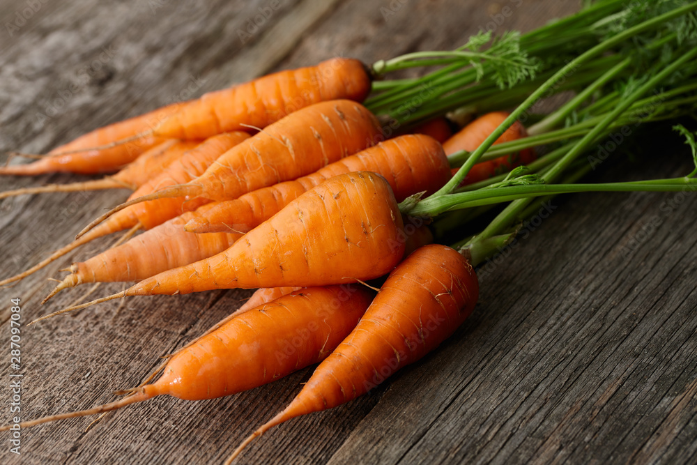 Fresh carrots with greens close up Fresh carrots with greens close up
