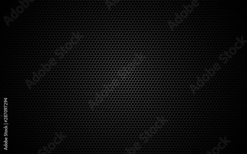 Hexagon metal mesh. Dark grid texture. Geometric design with shadow and light. Industrial background with cells. Modern futuristic backdrop for web, poster, brochure. Vector illustration