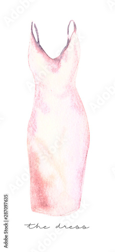 Watercolor fashion illustration of silk elegant dress in pale iridescent colors.vintage, classic
