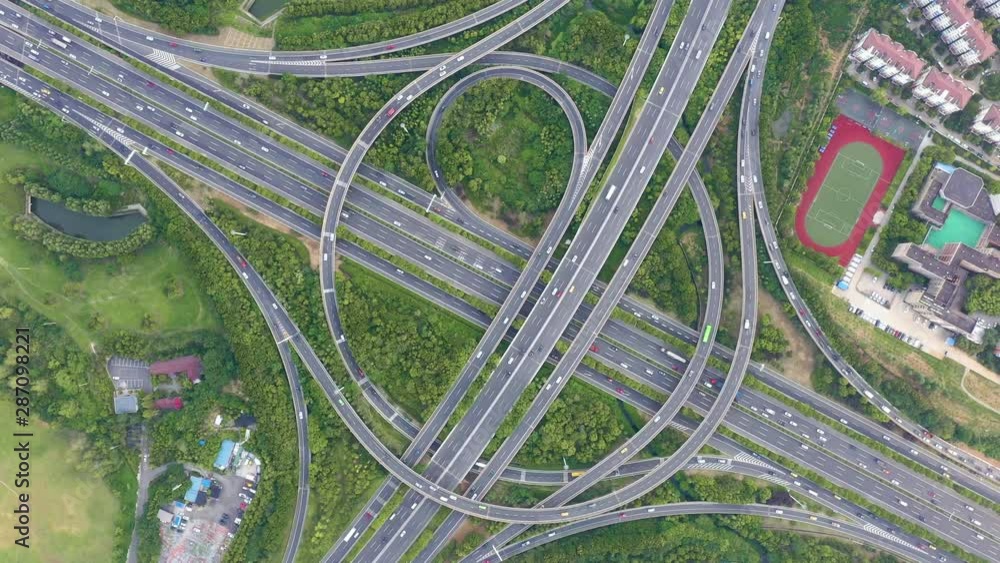 Aerial view of highway and overpass in city Aerial view of highway and overpass in city